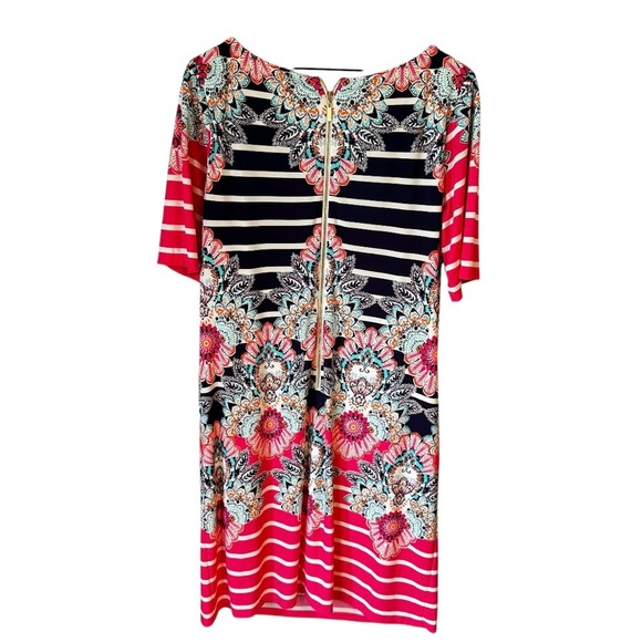 Eliza J. Floral Kaleidoscope Pink Striped Print Shift Jersey Dress Plus Size 14W - Picture 3 of 7
